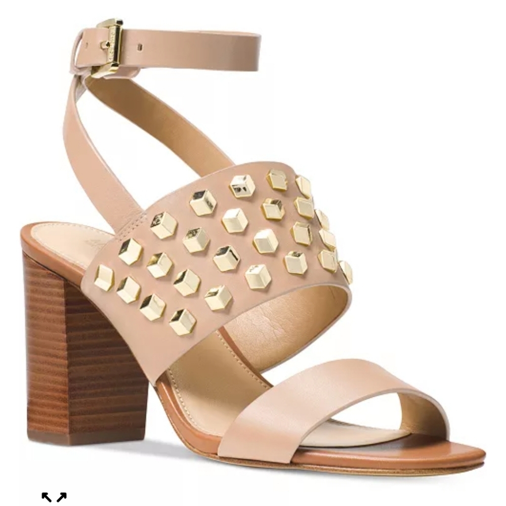 Michark Kor's Women's Valencia Studded Nude Block Heel Sandals Size 10